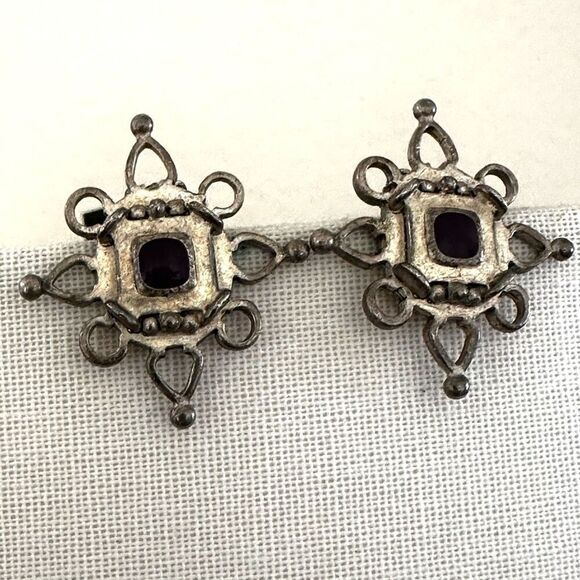 C.Stein silver tone and purple clip on earrings - Picture 3 of 8